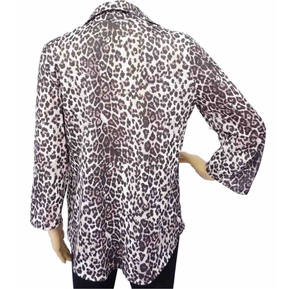 French Laundry Leopard Print Button Up Top Womens Size M Collared 3/4 Sleeve - Picture 4 of 5